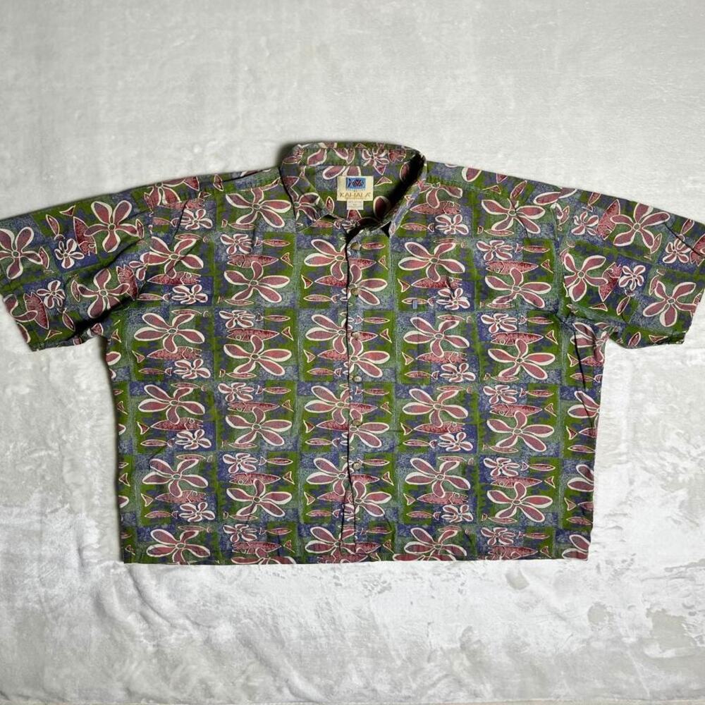 Kahala Hawaiian Shirt Men's XL Button Up Floral Fish Camp Beach Resort Wear Avi